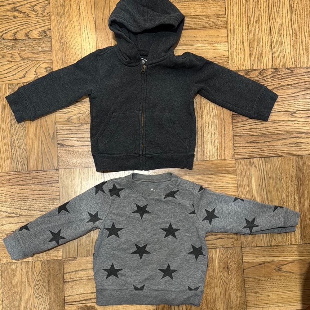 PRIMARY Black Hoodie and Gray Star Sweatshirt 18-24mo